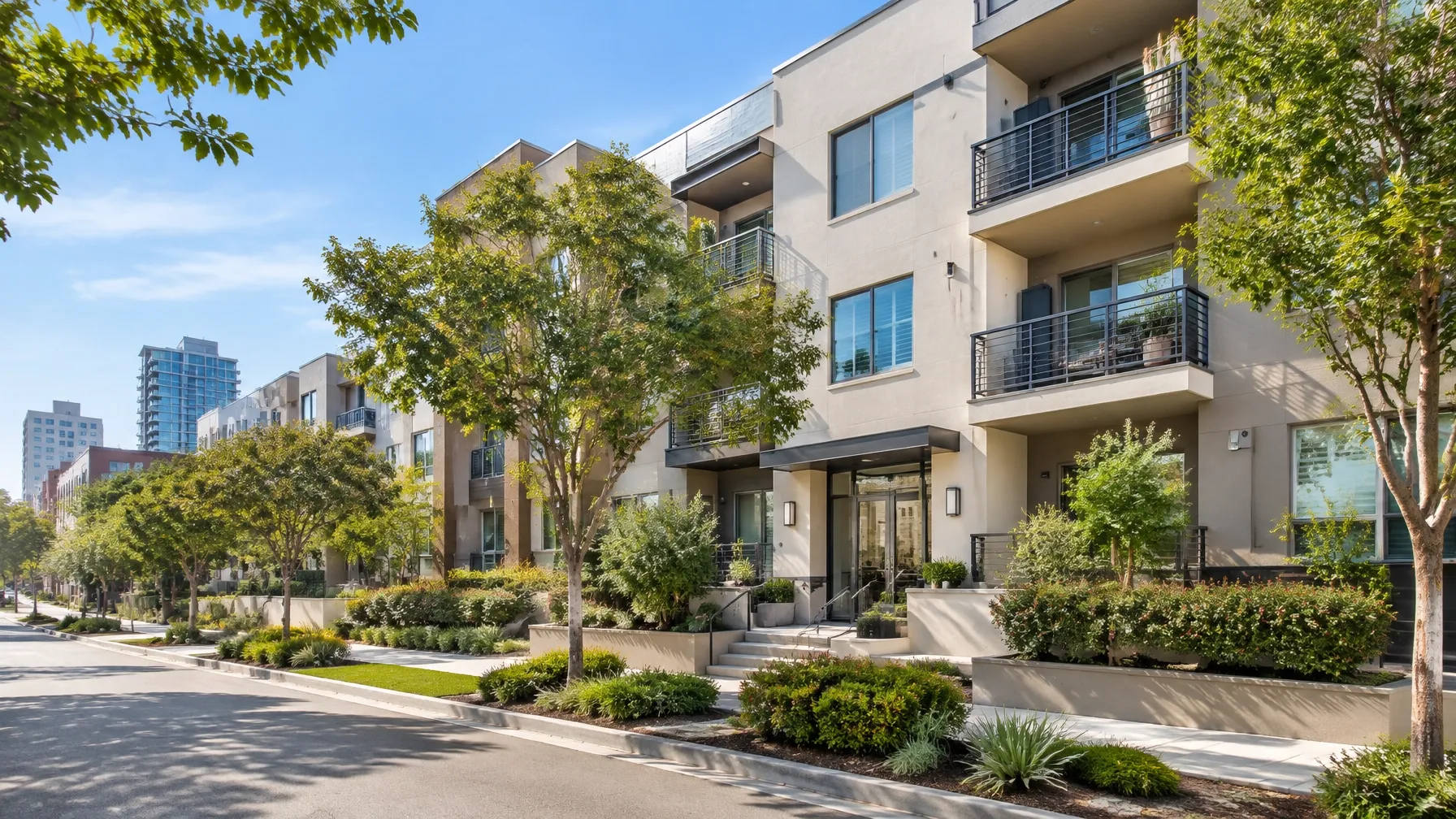 Condominium building in a typical San Diego neighborhood